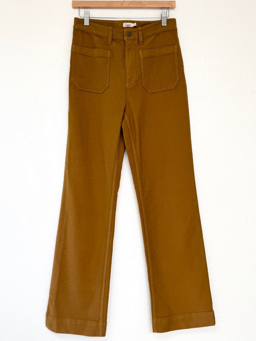 FAHERTY soft stretch flared pants / mustard high waist casual trousers / 27 - Picture 2 of 8